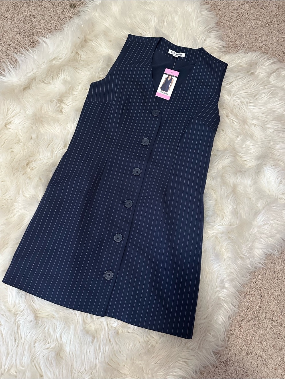 NWT Steve Madden Navy Pinstripe Button-Front Mini Dress